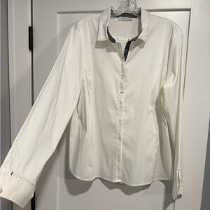 Dismero White Button-Up Shirt with Blue Accents, size XXL
